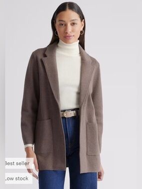 Quince Organic Cotton Knit Blazer Brown Open Front Jacket Women S